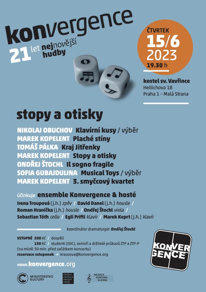 Plakát koncertu spolku Konvergence "stopy a otisky"